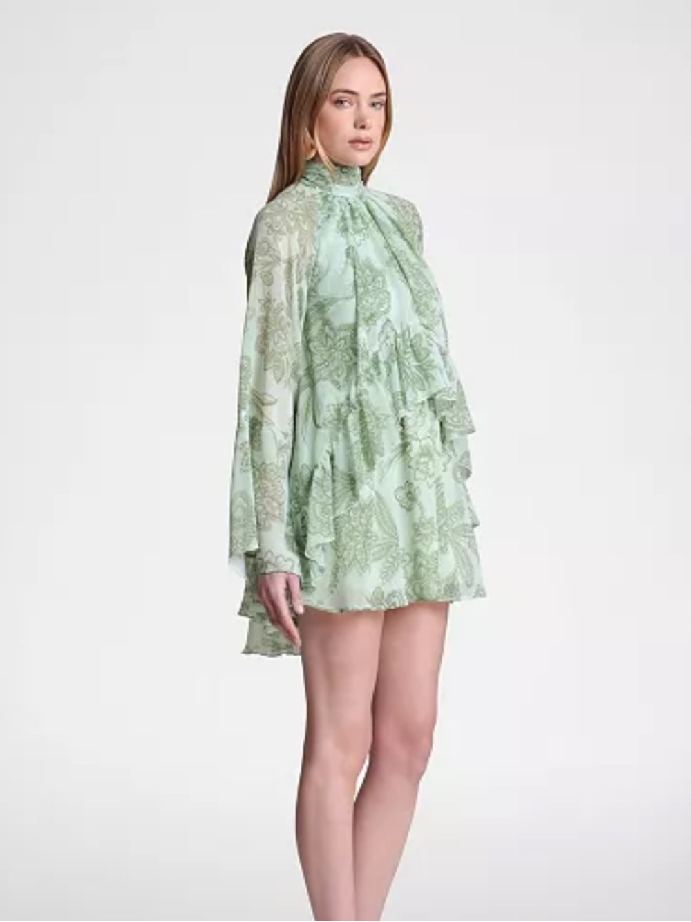 NWT Avec Les Filles Women's Mock Neck Tiered Ruffle Mini Dress M - Picture 4 of 8